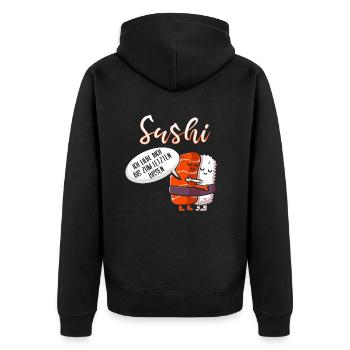 Witziges Sushi Essen Japan Motiv - Unisex Premium Bio Zip Hoodie - Schwarz - Hinten - Nico (187cm)