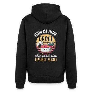 Witziges Sushi Essen Japan Motiv - Unisex Premium Bio Zip Hoodie - Schwarz - Hinten - Nico (187cm)