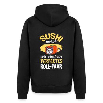 Witziges Sushi Essen Japan Motiv - Unisex Premium Bio Zip Hoodie - Schwarz - Hinten - Nico (187cm)