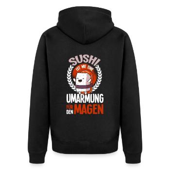 Witziges Sushi Essen Japan Motiv - Unisex Premium Bio Zip Hoodie - Schwarz - Hinten - Nico (187cm)