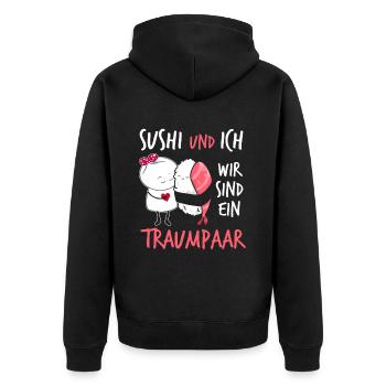 Witziges Sushi Essen Japan Motiv - Unisex Premium Bio Zip Hoodie - Schwarz - Hinten - Nico (187cm)