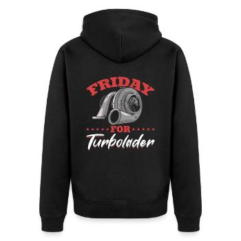 Fridays for Turbolader Tuning Auto Rennen Hubraum - Unisex Premium Bio Zip Hoodie - Schwarz - Hinten - Nico (187cm)