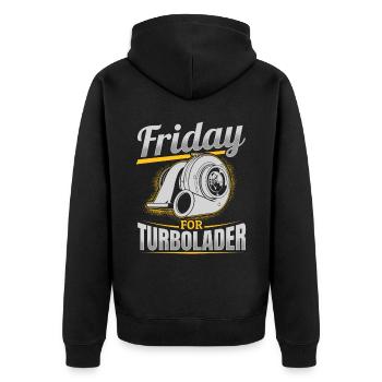 Fridays for Turbolader Tuning Auto Rennen Hubraum - Unisex Premium Bio Zip Hoodie - Schwarz - Hinten - Nico (187cm)