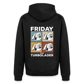 Fridays for Turbolader Tuning Auto Rennen Hubraum - Unisex Premium Bio Zip Hoodie - Schwarz - Hinten - Nico (187cm)
