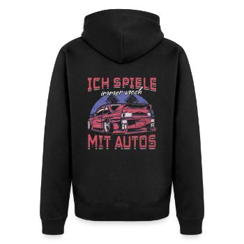 Ich spiele immer noch mit Autos - PS Liebhaber - Unisex Premium Bio Zip Hoodie - Schwarz - Hinten - Nico (187cm)