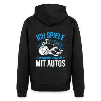 Ich spiele immer noch mit Autos - PS Liebhaber - Unisex Premium Bio Zip Hoodie - Schwarz - Hinten - Nico (187cm)