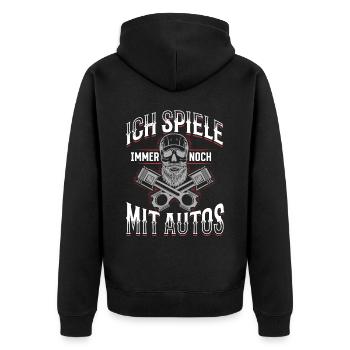 Ich spiele immer noch mit Autos - PS Liebhaber - Unisex Premium Bio Zip Hoodie - Schwarz - Hinten - Nico (187cm)