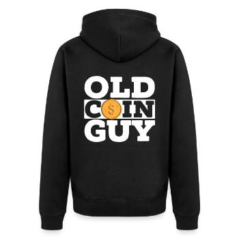 Old Coin Guy Metalldetektor Schatzsuche - Unisex Premium Bio Zip Hoodie - Schwarz - Hinten - Nico (187cm)