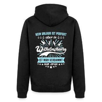 Wilhelmshavener Wilhelmshaven - Unisex Premium Bio Zip Hoodie - Schwarz - Hinten - Nico (187cm)