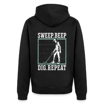 Sweep Beep Dig Repeat Sondengänger Schatzsuche - Unisex Premium Bio Zip Hoodie - Schwarz - Hinten - Nico (187cm)