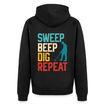 Sweep Beep Dig Repeat Sondengänger Schatzsuche - Unisex Premium Bio Zip Hoodie - Schwarz - Hinten - Nico (187cm)