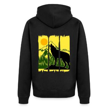 Wolf Natur Wandern Berge Wald - Unisex Premium Bio Zip Hoodie - Schwarz - Hinten - Nico (187cm)