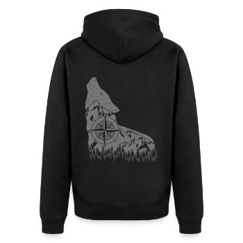 Wolf Wandern Berge Wald Wölfe Natur - Unisex Premium Bio Zip Hoodie - Schwarz - Hinten - Nico (187cm)