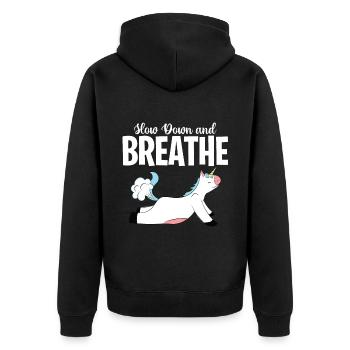 Meditation, Zen Yoga und Pilates - Unisex Premium Bio Zip Hoodie - Schwarz - Hinten - Nico (187cm)