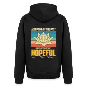 Meditation, Zen Yoga and Pilates - Unisex Premium Organic Zip Hoodie - black - Back - Nico (187cm)