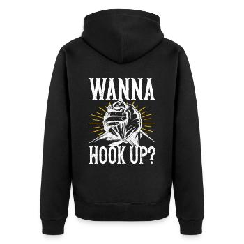 Armdrücken Armwrestling - Unisex Premium Bio Zip Hoodie - Schwarz - Hinten - Nico (187cm)