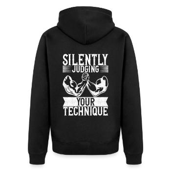 Arm wrestling arm wrestling - Unisex Premium Organic Zip Hoodie - black - Back - Nico (187cm)