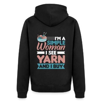 Handarbeit Stricken lustiger Strick Spruch - Unisex Premium Bio Zip Hoodie - Schwarz - Hinten - Nico (187cm)
