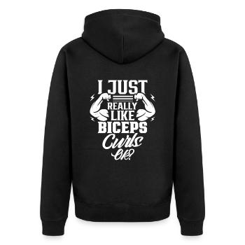 J’aime vraiment les muscles des biceps - Veste à capuche bio Premium Unisexe - noir - Dos - Nico (187cm)