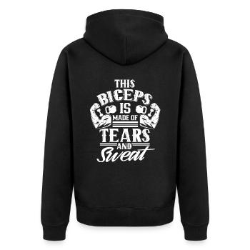 Ces biceps sont faits de larmes et de sueur - Veste à capuche bio Premium Unisexe - noir - Dos - Nico (187cm)
