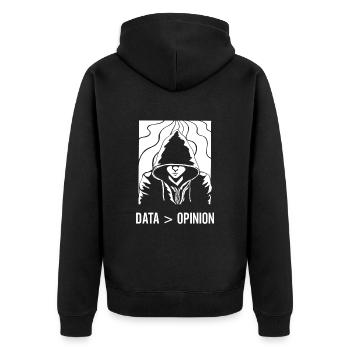 Data > Opinion Coding Code Coder Programmierer - Unisex Premium Bio Zip Hoodie - Schwarz - Hinten - Nico (187cm)