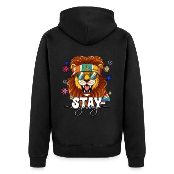 60er 70er Jahre Kostüm Stay Groovy Hippie - Unisex Premium Bio Zip Hoodie - Schwarz - Hinten - Nico (187cm)