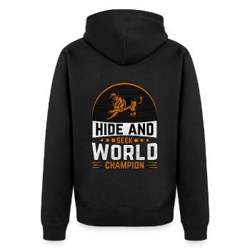 Versteck-Weltmeister - Unisex Premium Bio Zip Hoodie - Schwarz - Hinten - Nico (187cm)