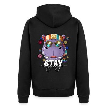 60er 70er Jahre Kostüm Stay Groovy Hippie - Unisex Premium Bio Zip Hoodie - Schwarz - Hinten - Nico (187cm)