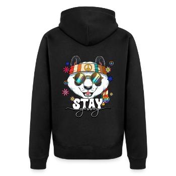 60er 70er Jahre Kostüm Stay Groovy Hippie - Unisex Premium Bio Zip Hoodie - Schwarz - Hinten - Nico (187cm)