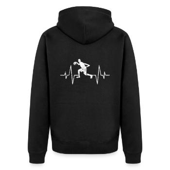 Basketball Herzschlag - Unisex Premium Bio Zip Hoodie - Schwarz - Hinten - Nico (187cm)