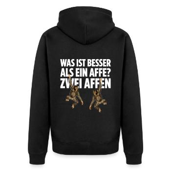 Was ist besser als ein Affe? Zwei Affen - Unisex Premium Bio Zip Hoodie - Schwarz - Hinten - Nico (187cm)