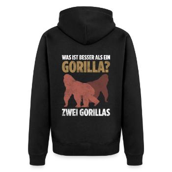Was ist besser als ein Gorilla? Zwei Gorillas - Unisex Premium Bio Zip Hoodie - Schwarz - Hinten - Nico (187cm)