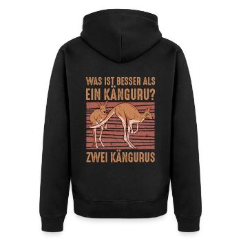Was ist besser als ein Känguru? Zwei Kängurus - Unisex Premium Bio Zip Hoodie - Schwarz - Hinten - Nico (187cm)