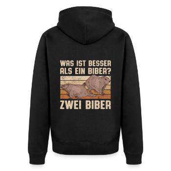 Was ist besser als ein Biber? Zwei Biber - Unisex Premium Bio Zip Hoodie - Schwarz - Hinten - Nico (187cm)