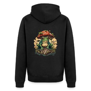 Frosch mit Pilzen Frösche Kröte Amphibie - Unisex Premium Bio Zip Hoodie - Schwarz - Hinten - Nico (187cm)