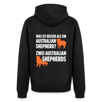 Was ist besser als ein Australian Shepherd? Zwei - Unisex Premium Bio Zip Hoodie - Schwarz - Hinten - Nico (187cm)