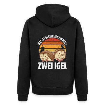 Was ist besser als ein Igel? Zwei Igel - Unisex Premium Bio Zip Hoodie - Schwarz - Hinten - Nico (187cm)
