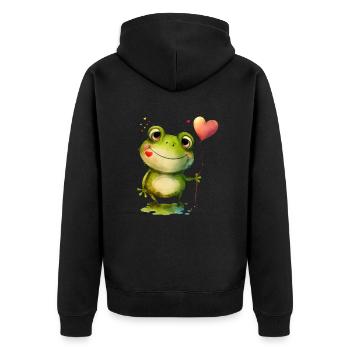 Frosch Frösche Kröte Liebe Valentienstag - Unisex Premium Bio Zip Hoodie - Schwarz - Hinten - Nico (187cm)