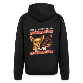 Was ist besser als ein Chihuahua? Zwei Chihuahuas - Unisex Premium Bio Zip Hoodie - Schwarz - Hinten - Nico (187cm)