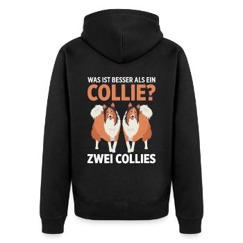 Was ist besser als ein Collie? Zwei Collies - Unisex Premium Bio Zip Hoodie - Schwarz - Hinten - Nico (187cm)