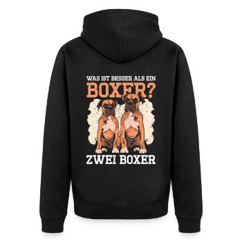 Was ist besser als ein Boxer? Zwei Boxer - Unisex Premium Bio Zip Hoodie - Schwarz - Hinten - Nico (187cm)