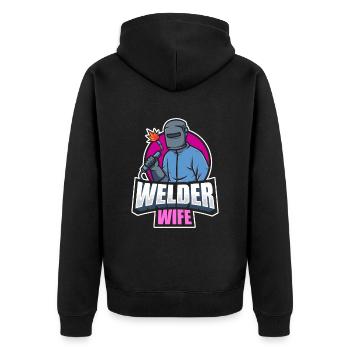 Schweißer Schlosser Gattin - Unisex Premium Bio Zip Hoodie - Schwarz - Hinten - Nico (187cm)