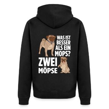 Was ist besser als ein Mops? Zwei Möpse - Unisex Premium Bio Zip Hoodie - Schwarz - Hinten - Nico (187cm)
