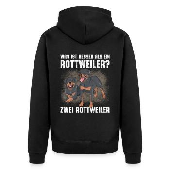 Was ist besser als ein Rottweiler? Zwei Rottweiler - Unisex Premium Bio Zip Hoodie - Schwarz - Hinten - Nico (187cm)