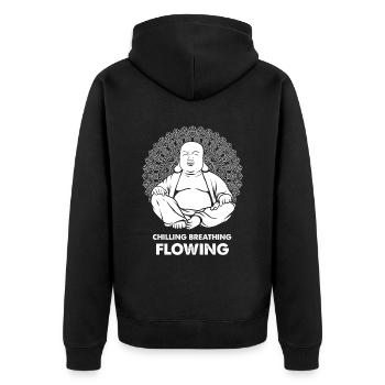 Buddha Buddhist Lustig - Unisex Premium Bio Zip Hoodie - Schwarz - Hinten - Nico (187cm)