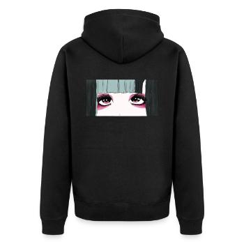 Angura Kei Dark Japanese Aesthetic Anime Girl Eyes - Unisex Premium Bio Zip Hoodie - Schwarz - Hinten - Nico (187cm)