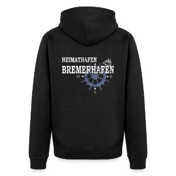 Heimathafen Bremehafen - Hafenarbeiter - Unisex Premium Bio Zip Hoodie - Schwarz - Hinten - Nico (187cm)