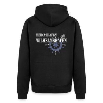 Heimathafen Wilhelmshafen Hafenarbeiter - Unisex Premium Bio Zip Hoodie - Schwarz - Hinten - Nico (187cm)