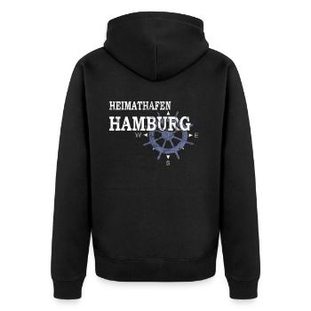 Heimathafen Hamburg - Hafenarbeiter - Unisex Premium Bio Zip Hoodie - Schwarz - Hinten - Nico (187cm)