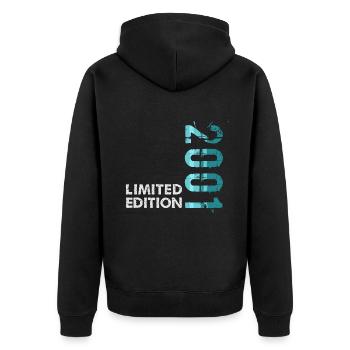 2001 Limited Edition - Unisex Premium Bio Zip Hoodie - Schwarz - Hinten - Nico (187cm)
